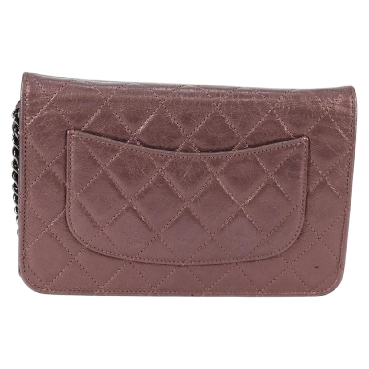 CHANEL Chain Matelasse 2.55 Shoulder Bag Leather Pink Silver CC Auth 142319V