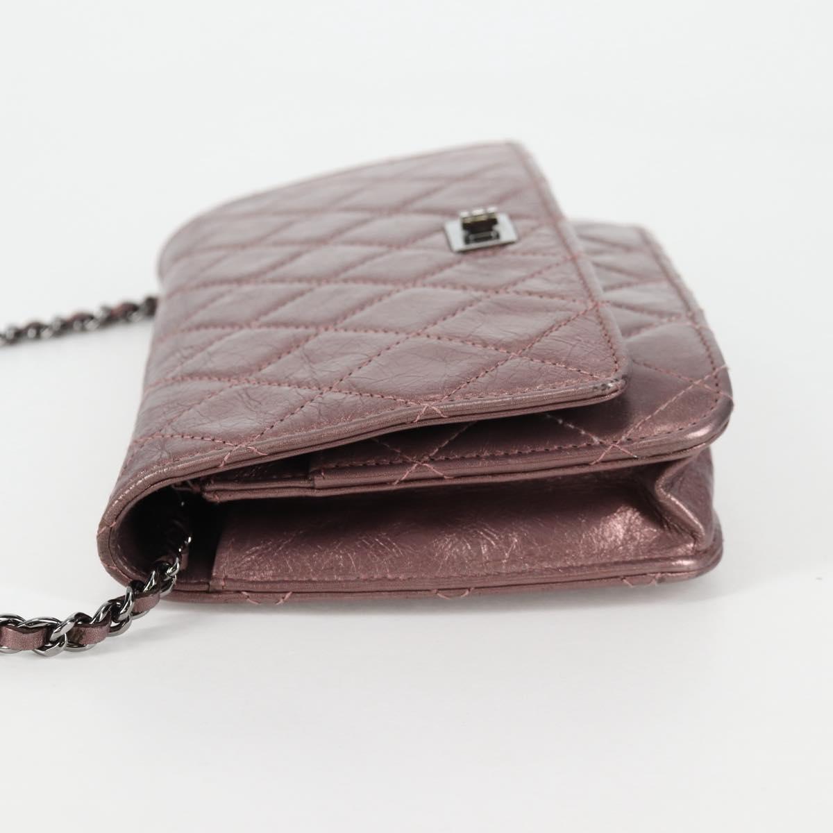 CHANEL Chain Matelasse 2.55 Shoulder Bag Leather Pink Silver CC Auth 142319V