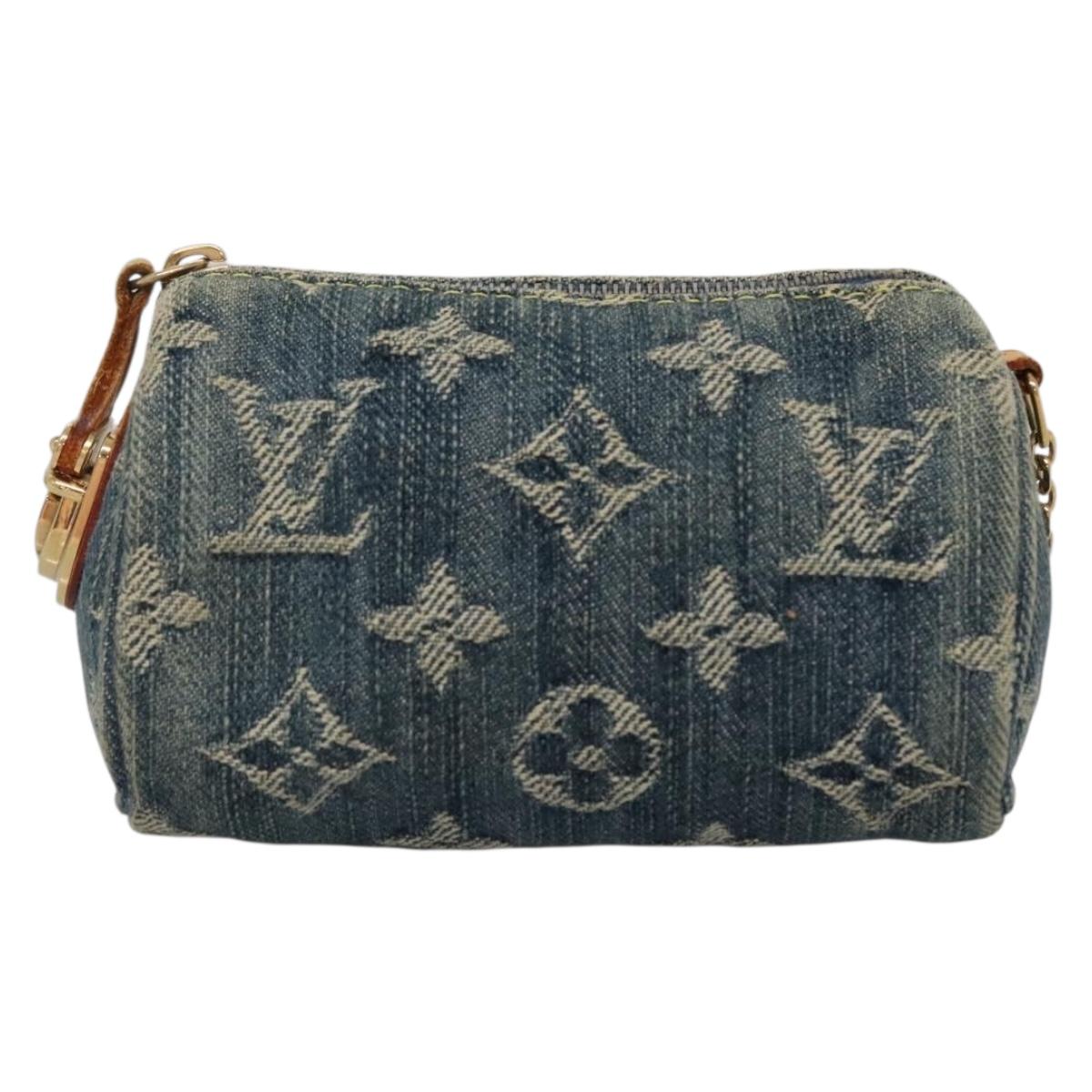 LOUIS VUITTON Monogram denim Trousse Speedy PM Pouch Blue M95082 LV Auth 142340