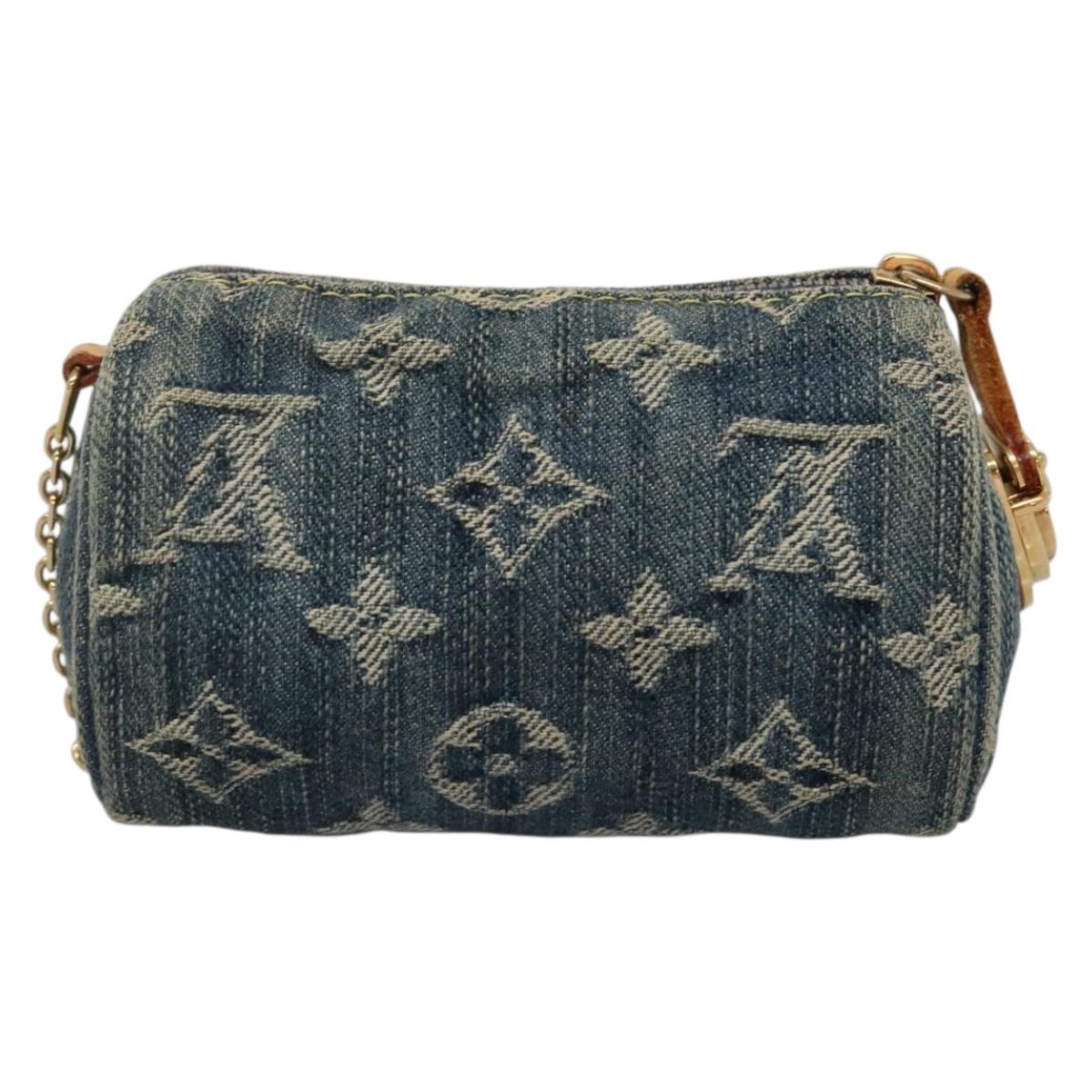 LOUIS VUITTON Monogram denim Trousse Speedy PM Pouch Blue M95082 LV Auth 142340
