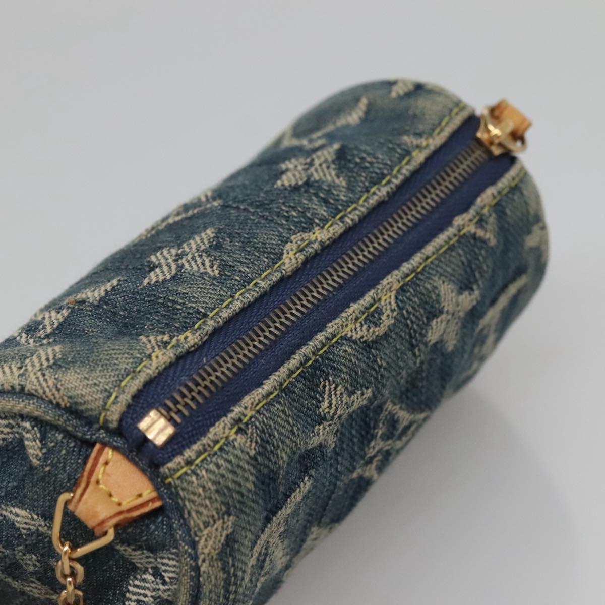 LOUIS VUITTON Monogram denim Trousse Speedy PM Pouch Blue M95082 LV Auth 142340
