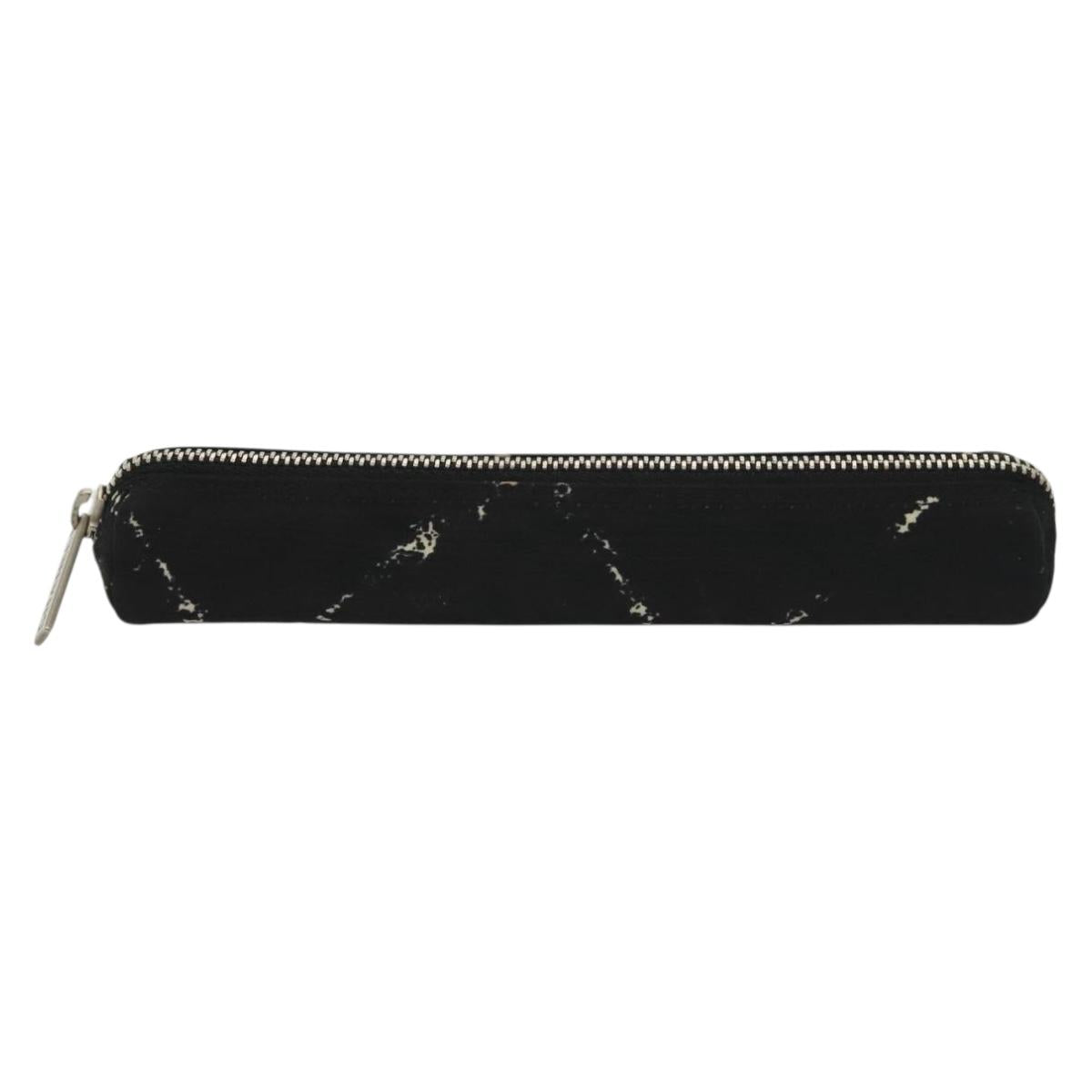 CHANEL Travel Line Pen Case Nylon Black Silver CC Auth 142341