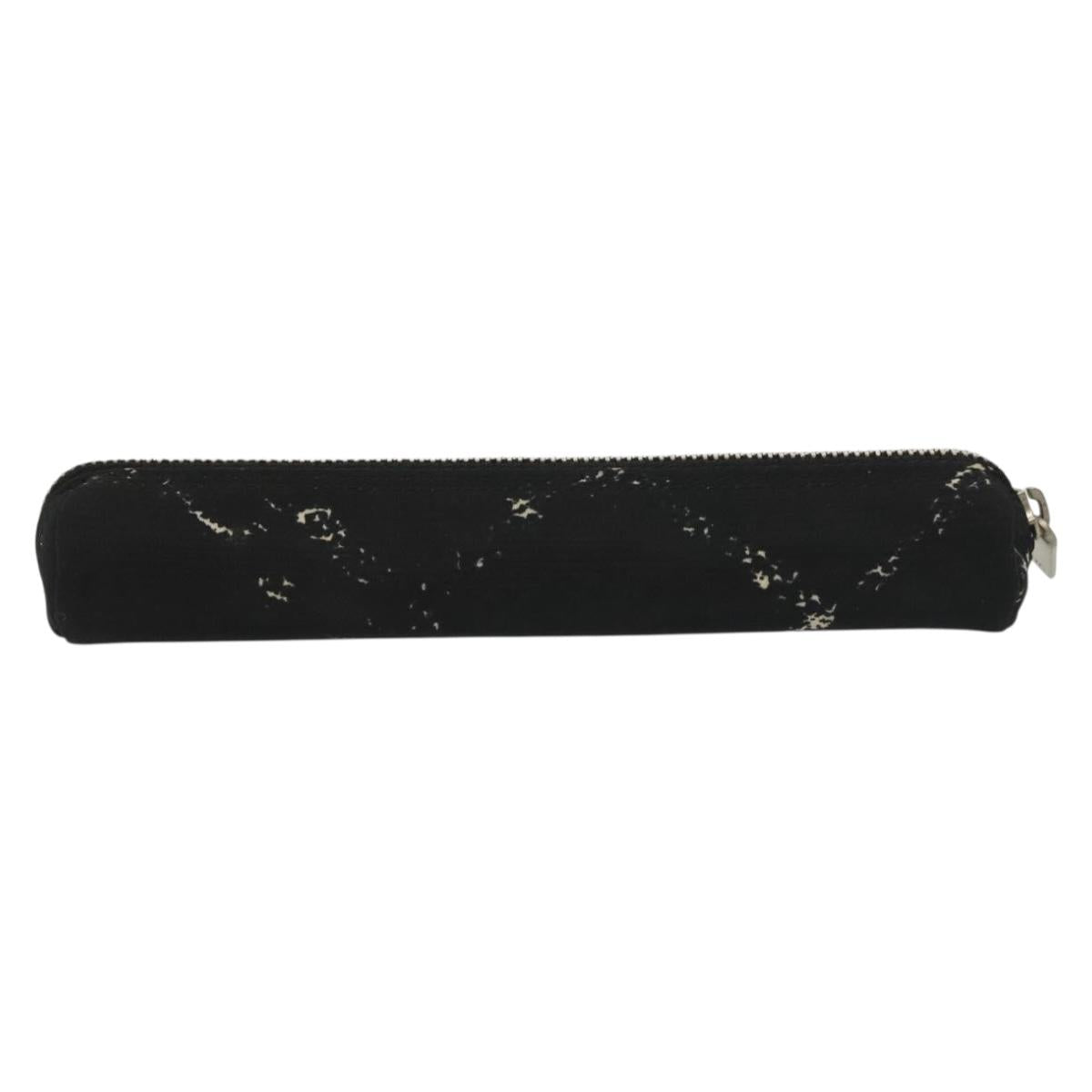 CHANEL Travel Line Pen Case Nylon Black Silver CC Auth 142341