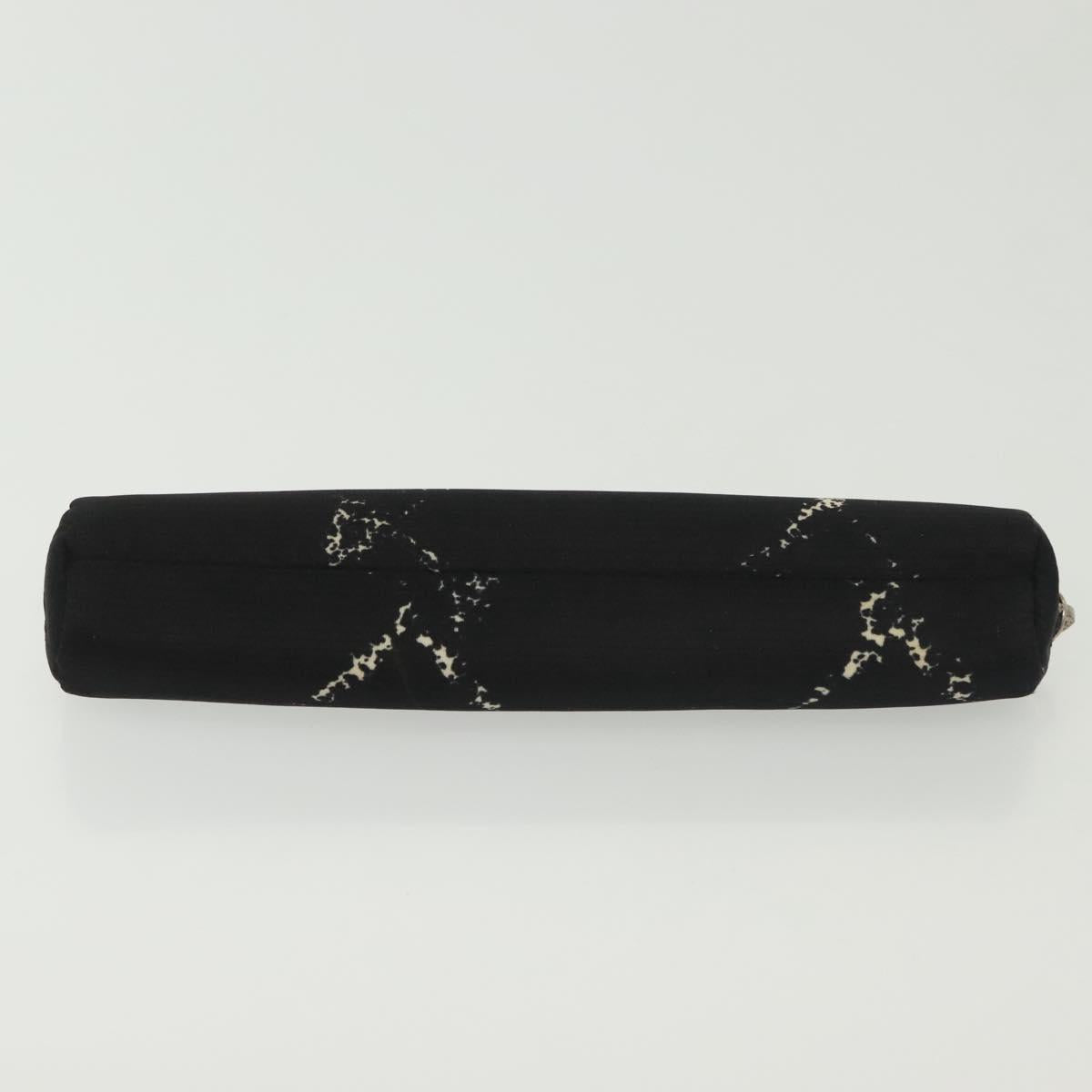 CHANEL Travel Line Pen Case Nylon Black Silver CC Auth 142341