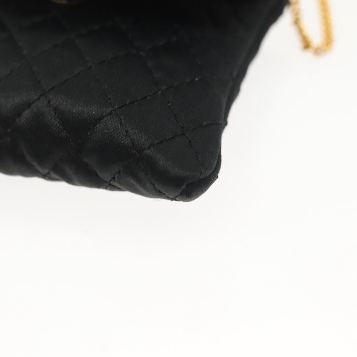 CHANEL Matelasse Chain Pouch Satin Black Gold CC Auth 142346