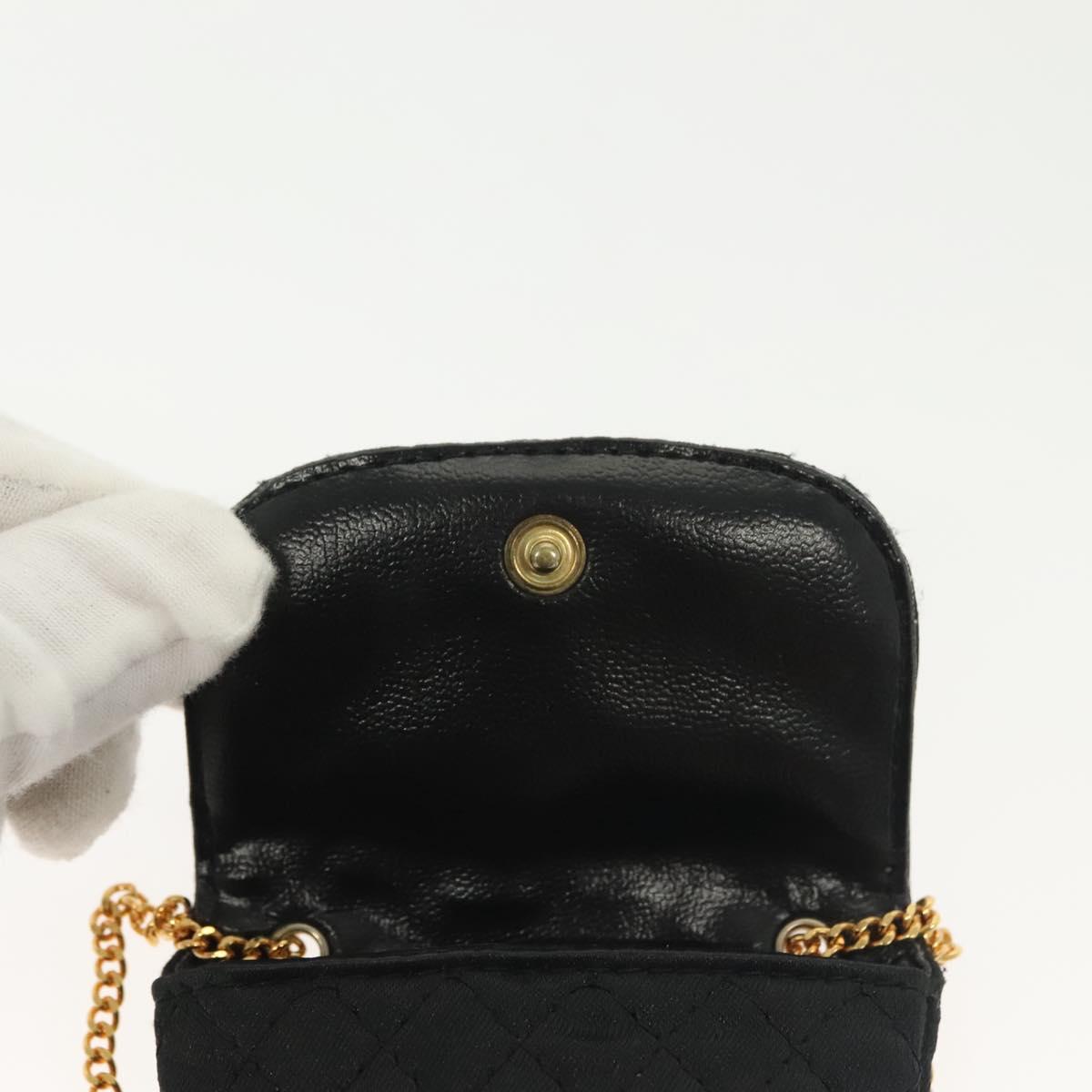 CHANEL Matelasse Chain Pouch Satin Black Gold CC Auth 142346
