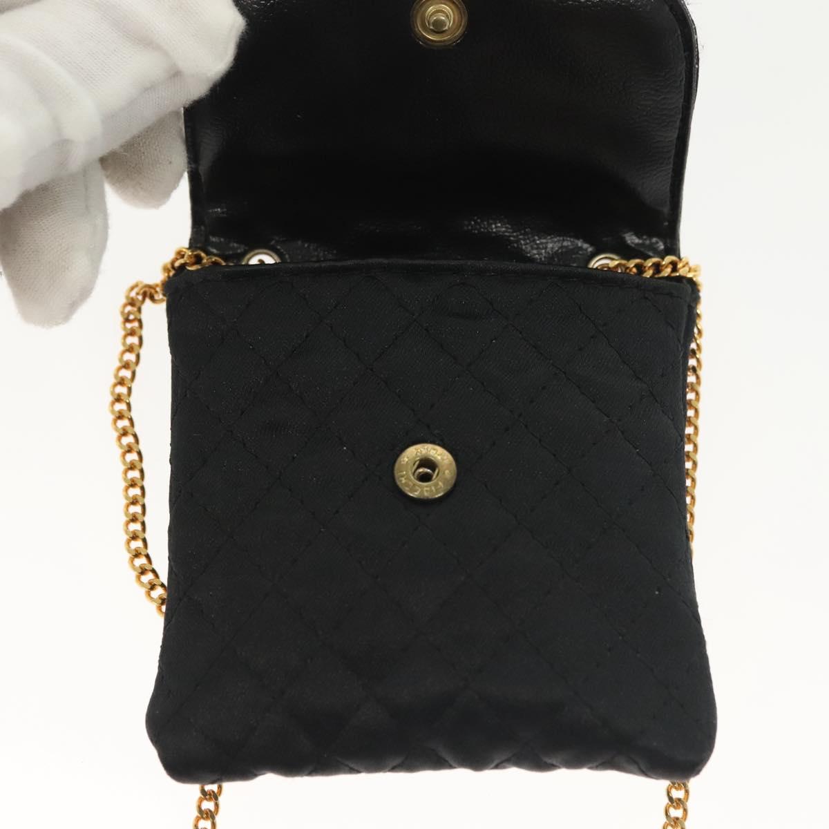 CHANEL Matelasse Chain Pouch Satin Black Gold CC Auth 142346