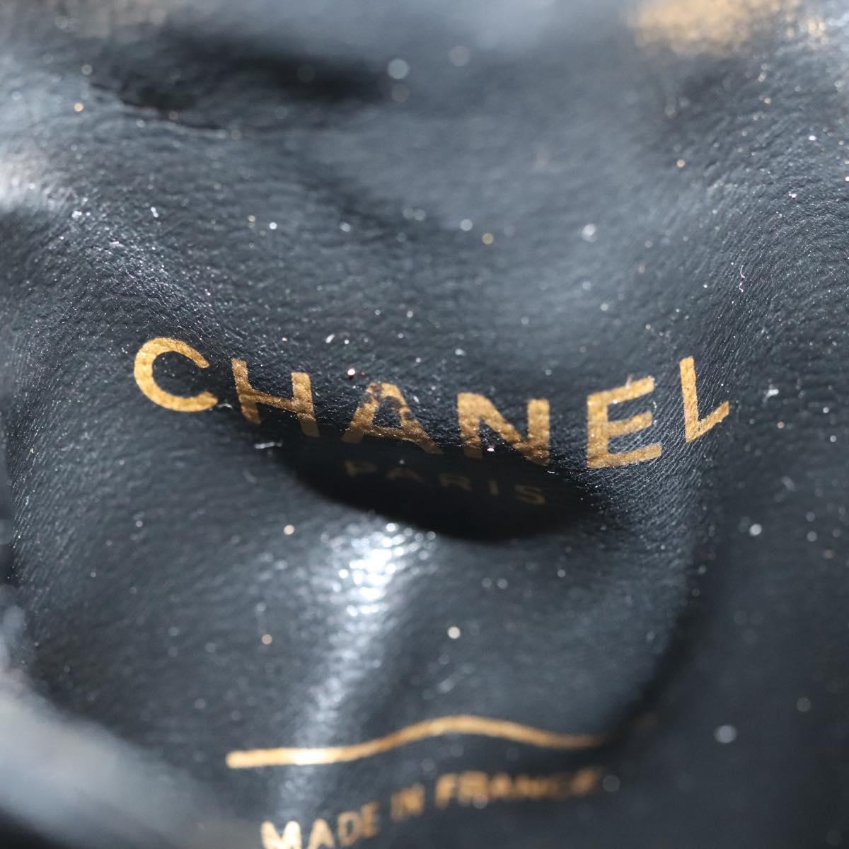 CHANEL Matelasse Chain Pouch Satin Black Gold CC Auth 142346