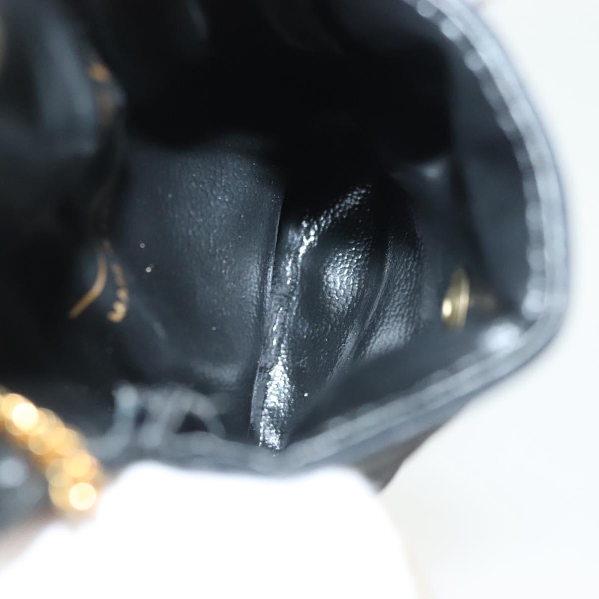CHANEL Matelasse Chain Pouch Satin Black Gold CC Auth 142346