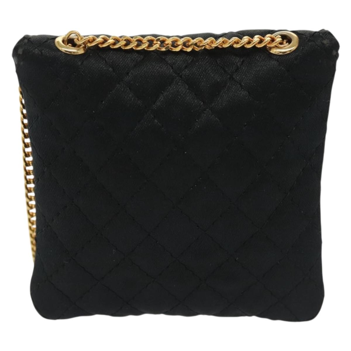 CHANEL Matelasse Chain Pouch Satin Black Gold CC Auth 142346