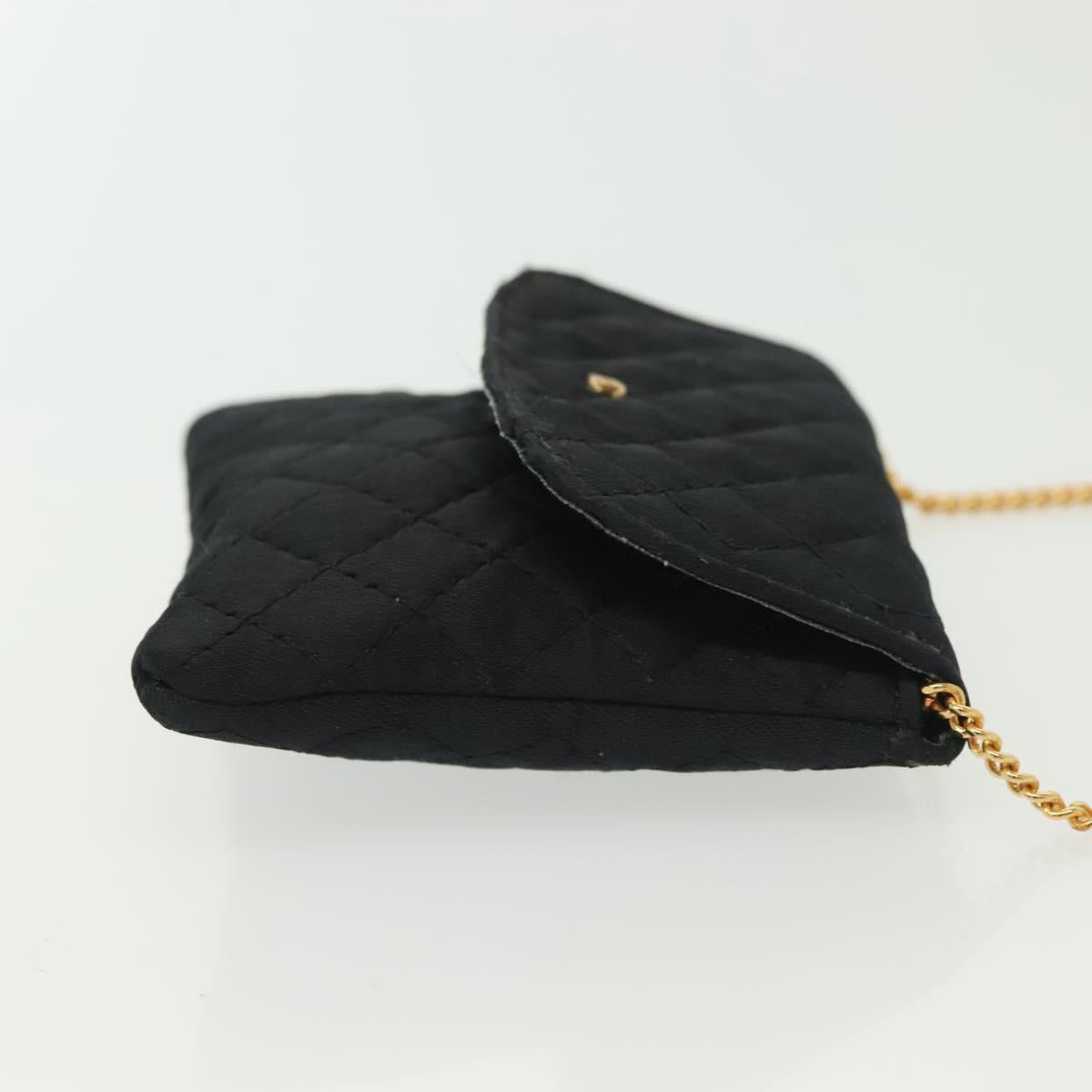 CHANEL Matelasse Chain Pouch Satin Black Gold CC Auth 142346
