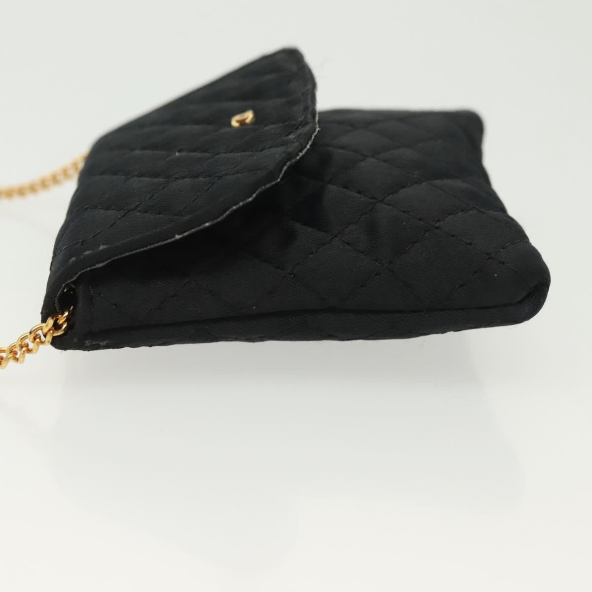 CHANEL Matelasse Chain Pouch Satin Black Gold CC Auth 142346