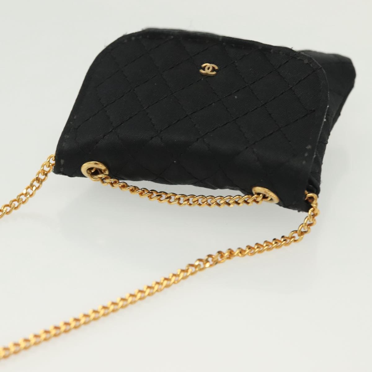 CHANEL Matelasse Chain Pouch Satin Black Gold CC Auth 142346