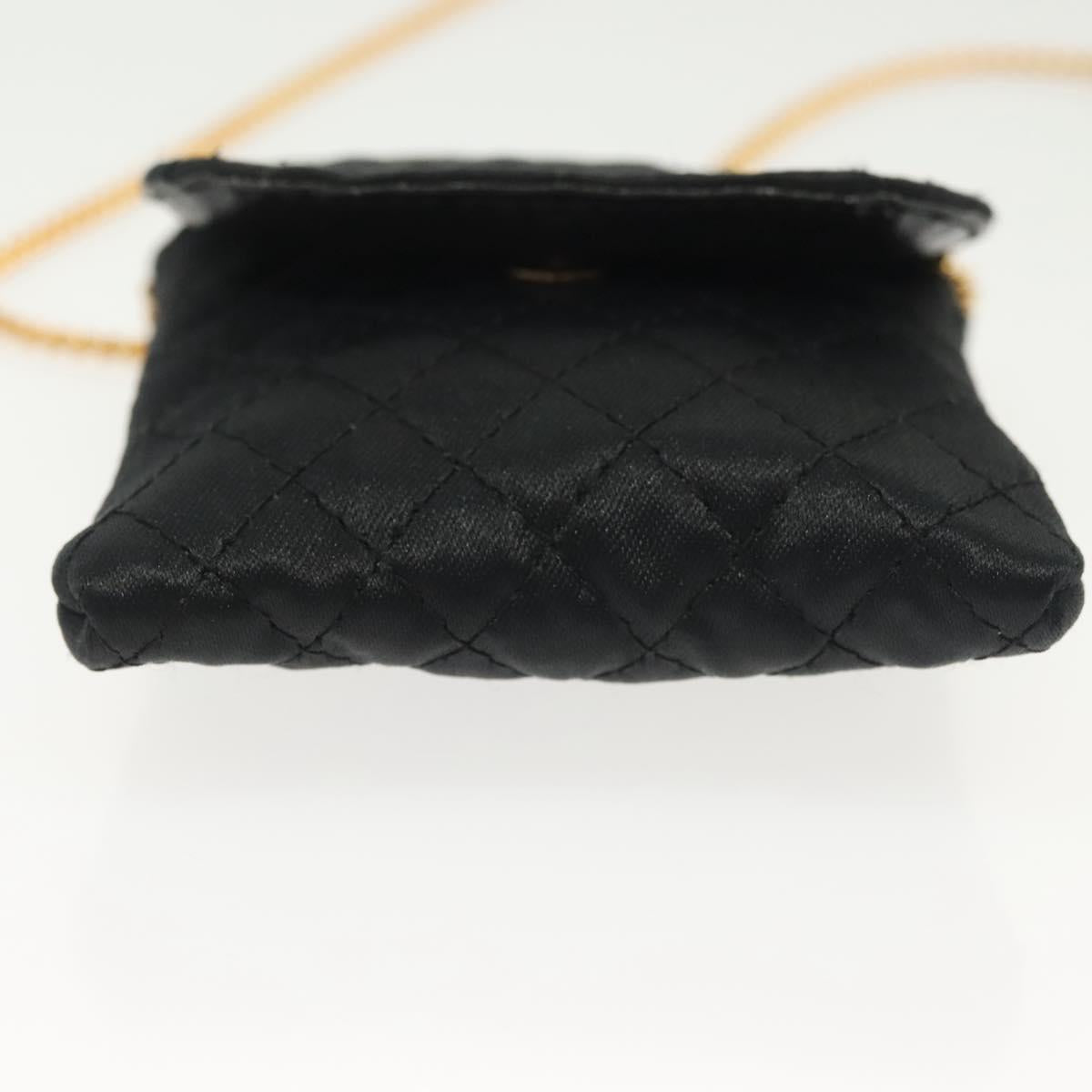 CHANEL Matelasse Chain Pouch Satin Black Gold CC Auth 142346