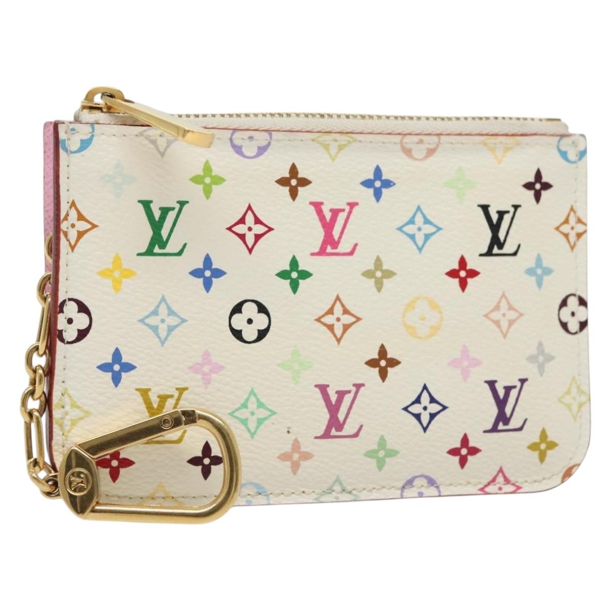 LOUIS VUITTON Multicolor Pochette Cles NM Coin Purse White M93734 LV Auth 142352