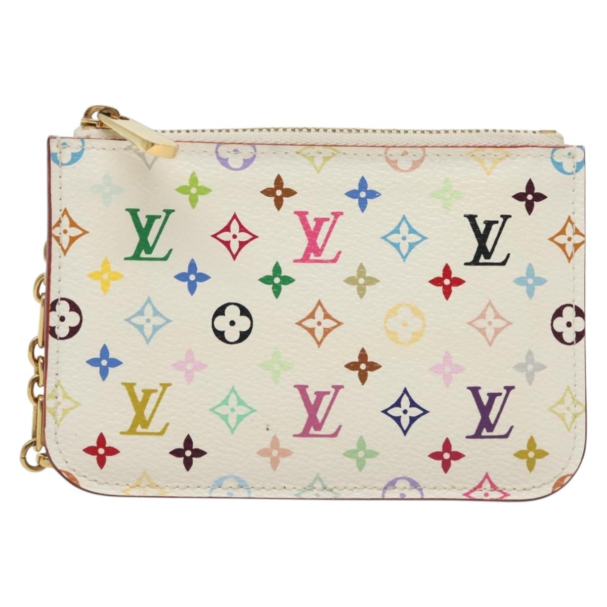 LOUIS VUITTON Multicolor Pochette Cles NM Coin Purse White M93734 LV Auth 142352