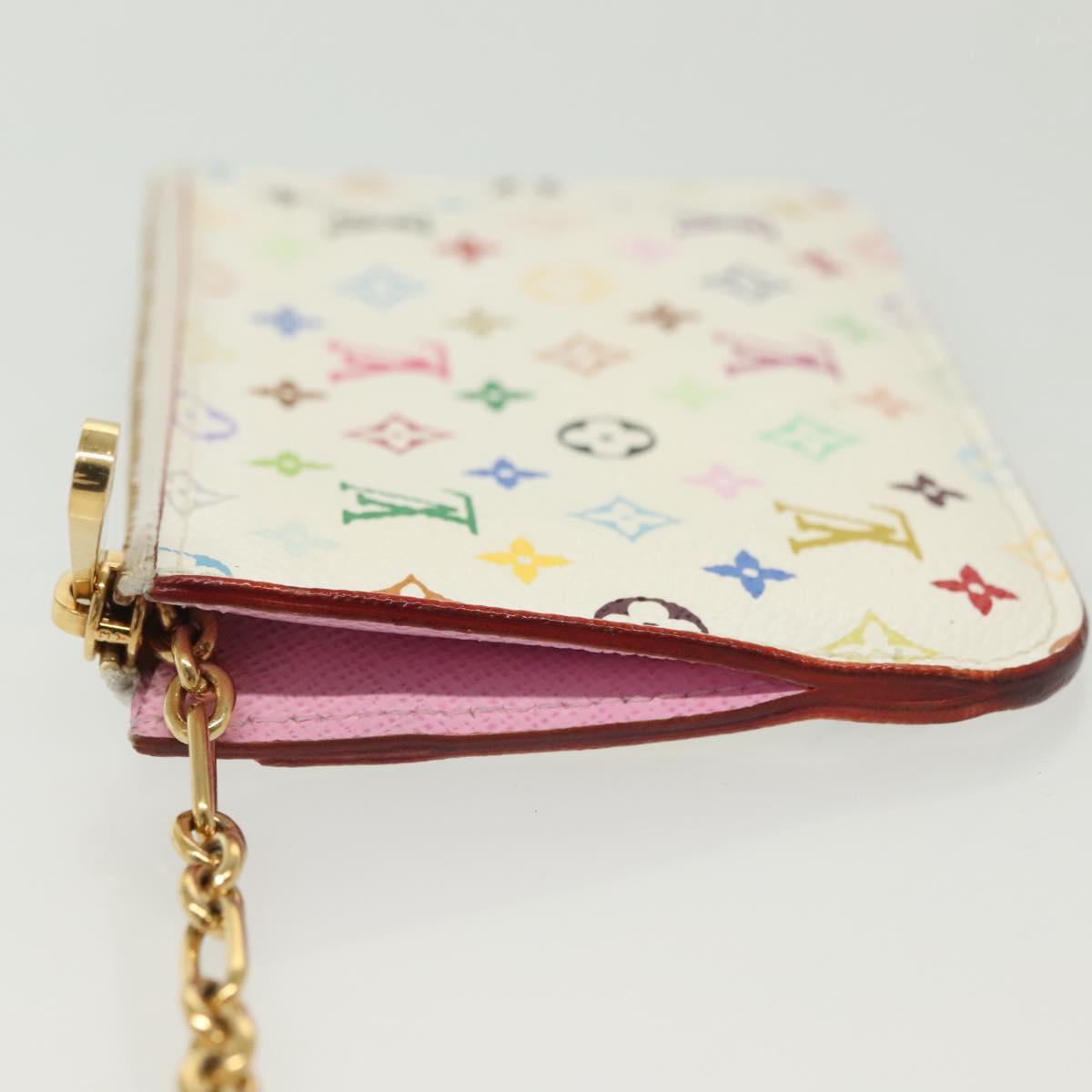 LOUIS VUITTON Multicolor Pochette Cles NM Coin Purse White M93734 LV Auth 142352