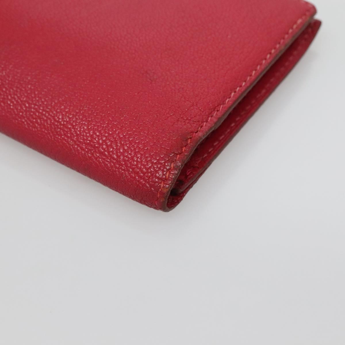 HERMES Wallet Leather Red Silver Auth 142361