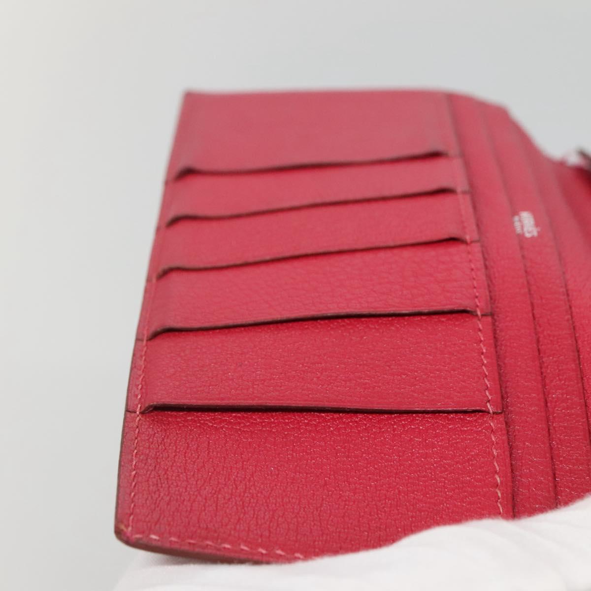 HERMES Wallet Leather Red Silver Auth 142361
