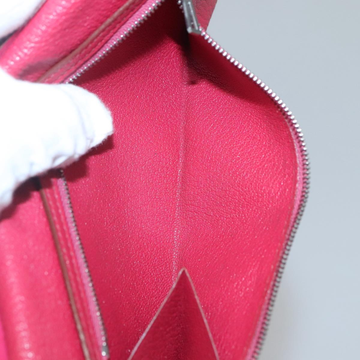 HERMES Wallet Leather Red Silver Auth 142361