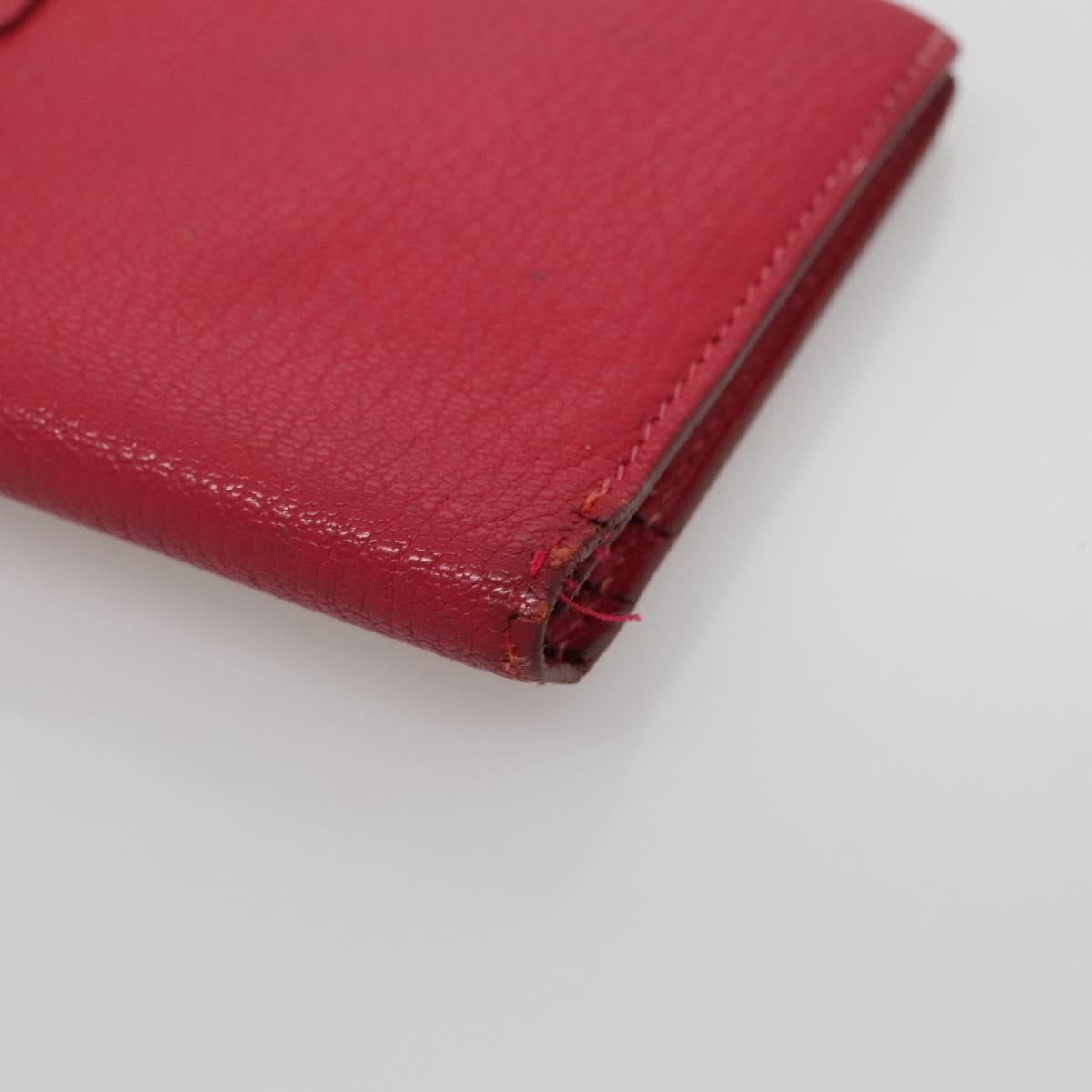 HERMES Wallet Leather Red Silver Auth 142361