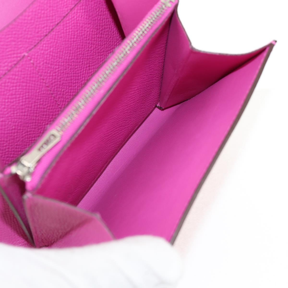 HERMES Constance Compact Wallet Leather Purple pink Auth 142362M
