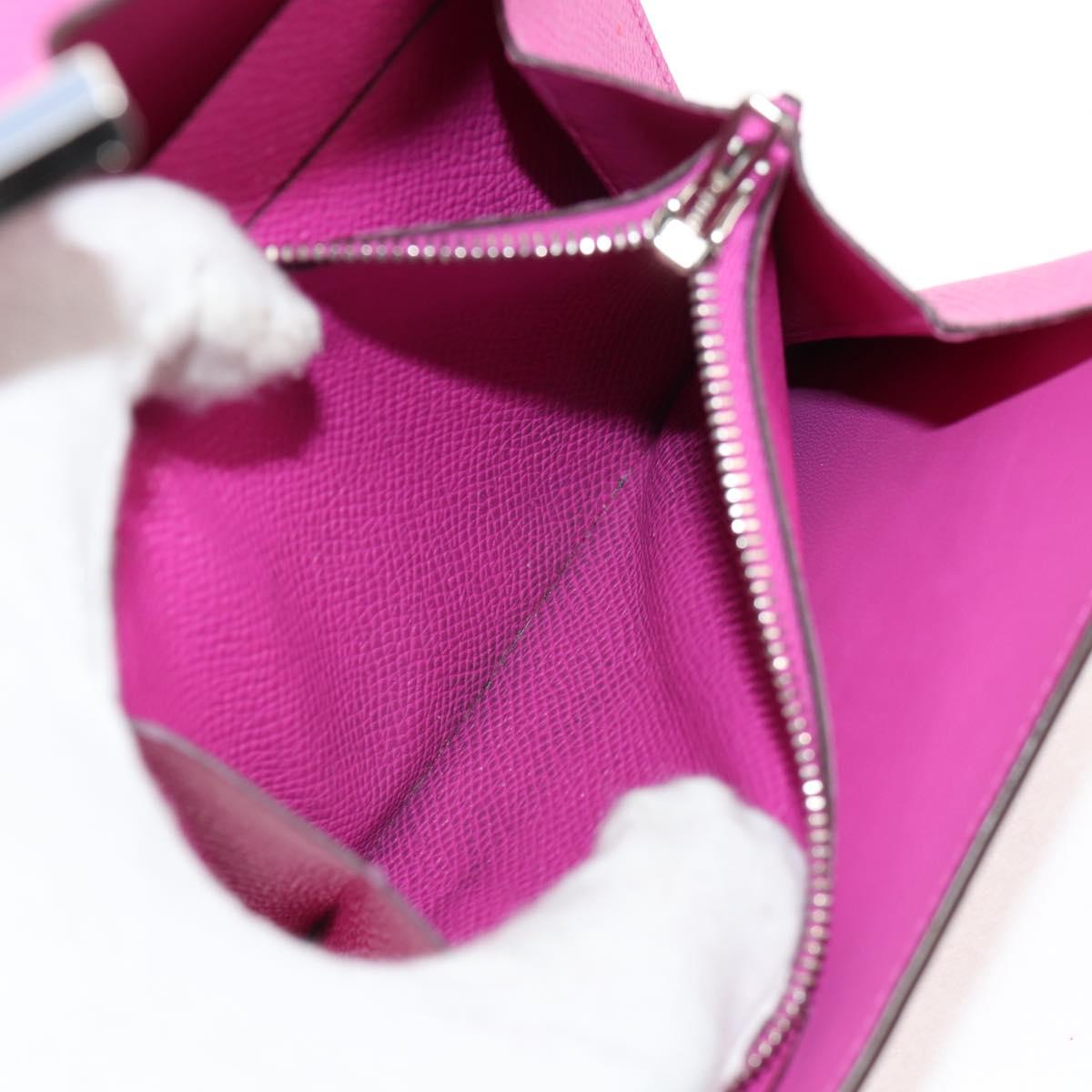 HERMES Constance Compact Wallet Leather Purple pink Auth 142362M