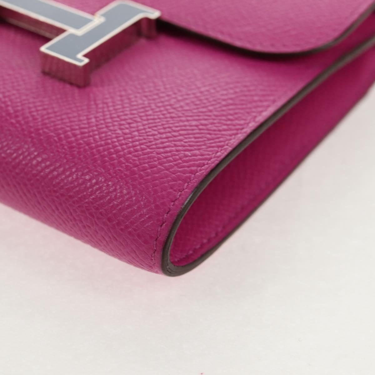 HERMES Constance Compact Wallet Leather Purple pink Auth 142362M