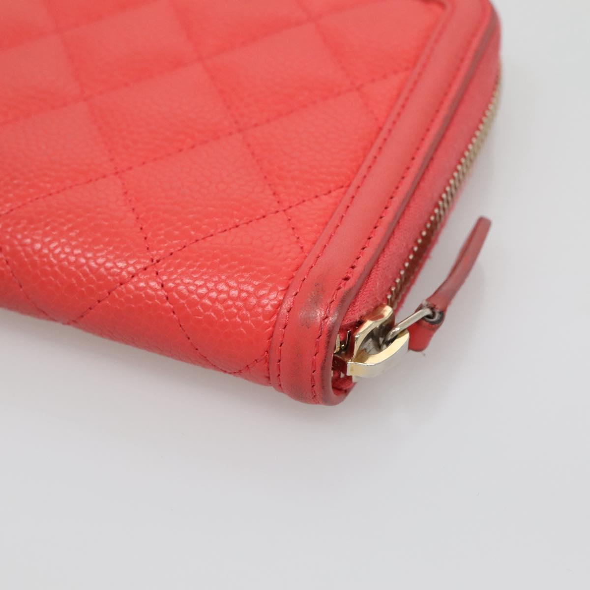 CHANEL Matelasse Long Wallet Caviar Skin Pink Gold CC Auth 142363