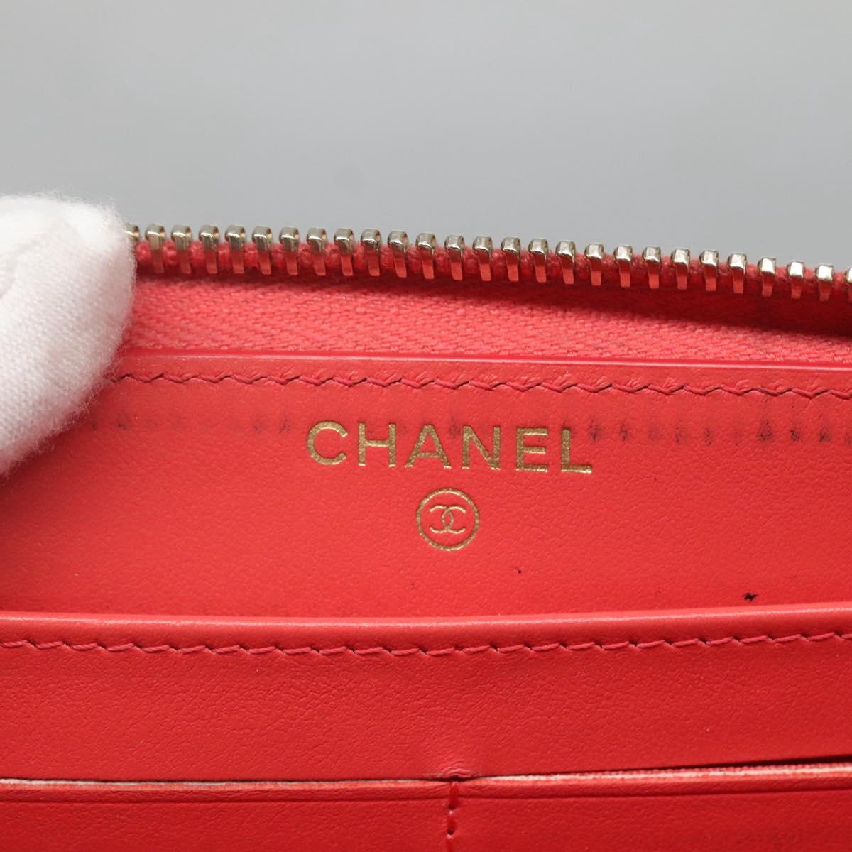 CHANEL Matelasse Long Wallet Caviar Skin Pink Gold CC Auth 142363