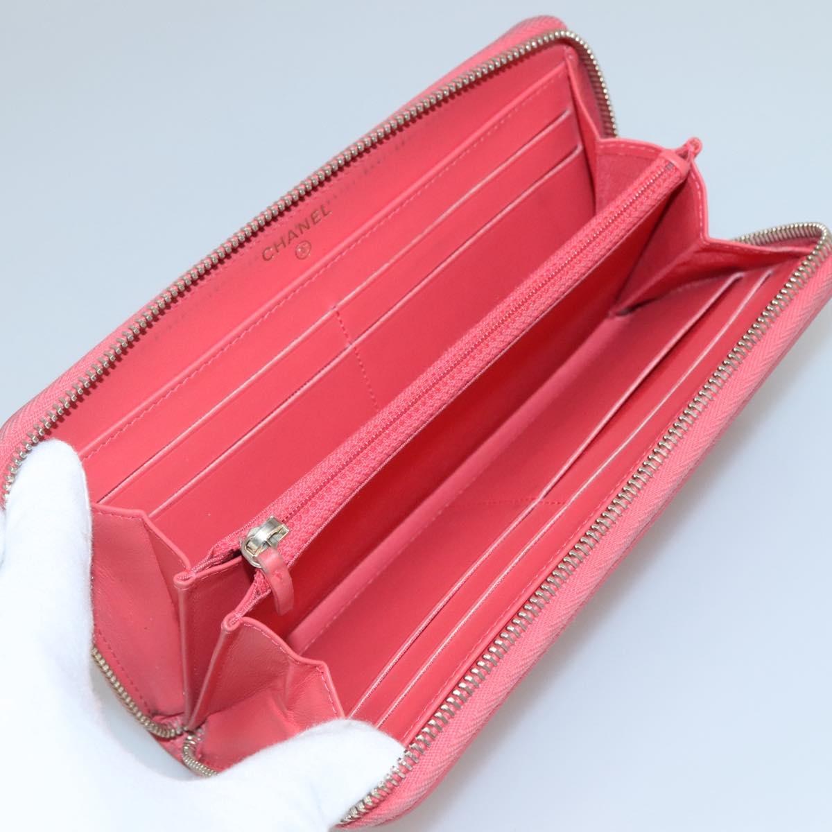 CHANEL Matelasse Long Wallet Caviar Skin Pink Gold CC Auth 142363