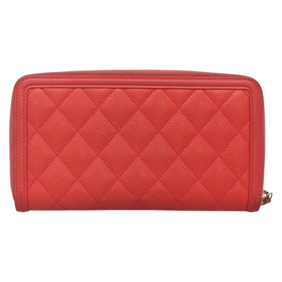 CHANEL Matelasse Long Wallet Caviar Skin Pink Gold CC Auth 142363