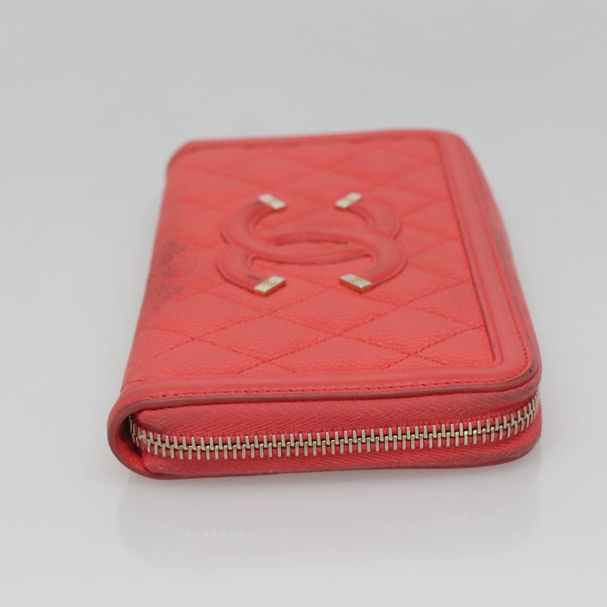 CHANEL Matelasse Long Wallet Caviar Skin Pink Gold CC Auth 142363