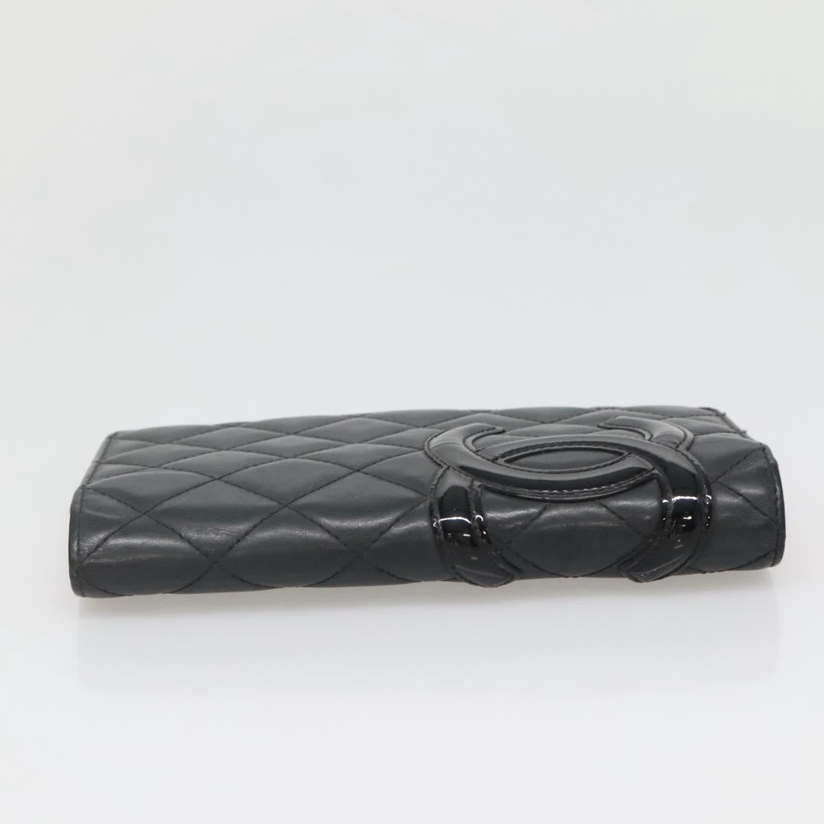 CHANEL Cambon Line Matelasse Long Wallet Calf Skin Black CC Auth 142364