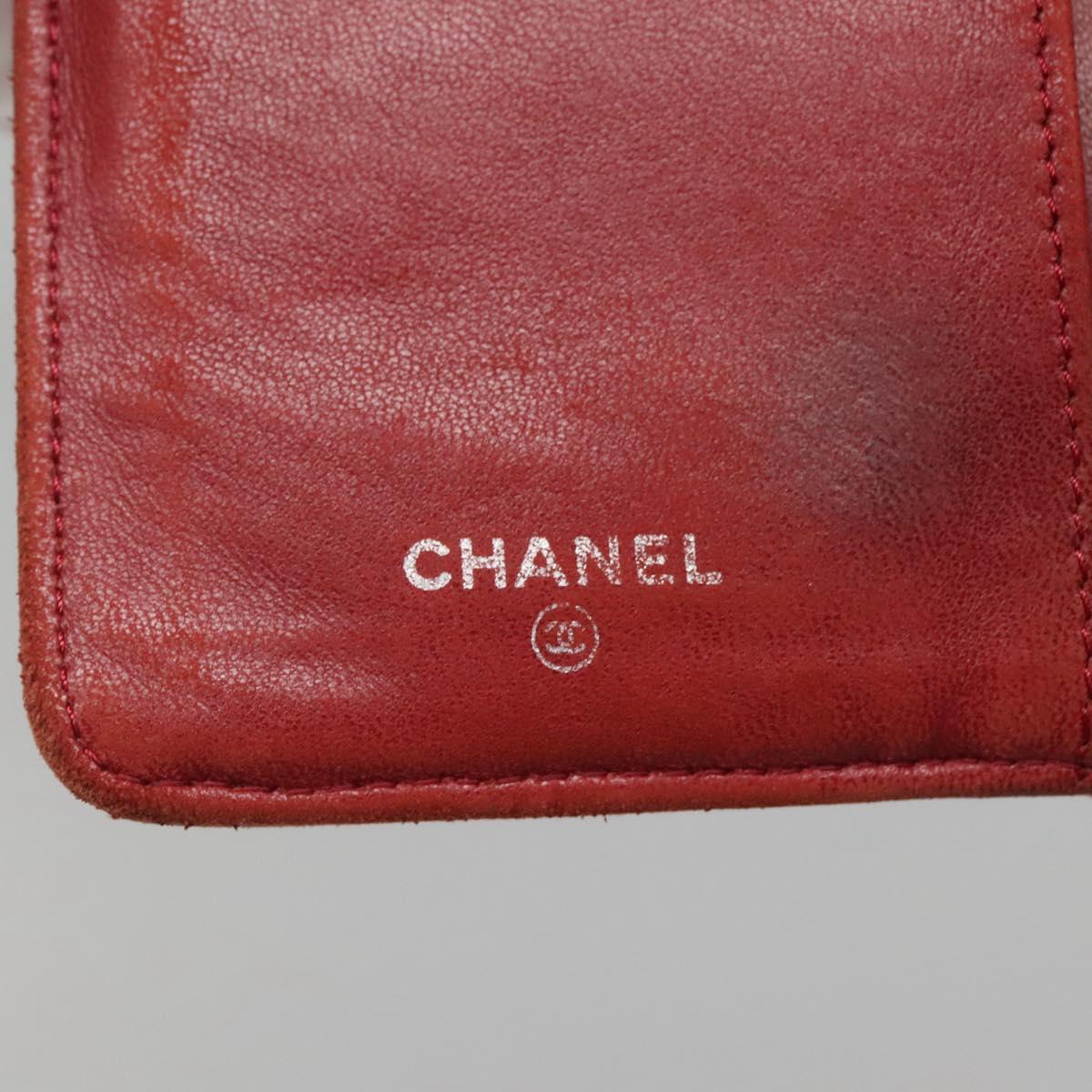 CHANEL Matelasse Long Wallet Lamb Skin Orange Silver CC Auth 142365
