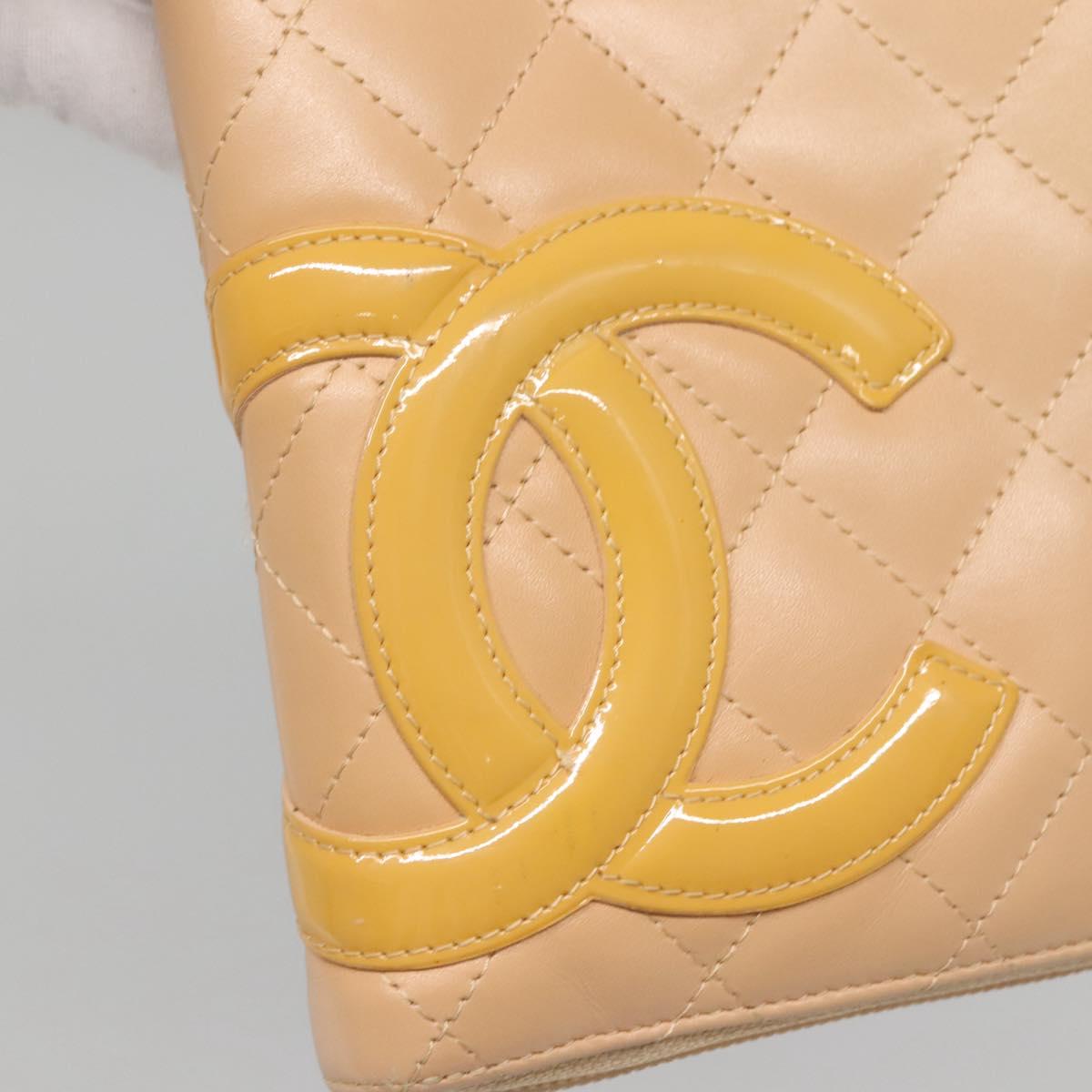 CHANEL Cambon Line Matelasse Long Wallet Calf Skin Orange Silver CC Auth 142366