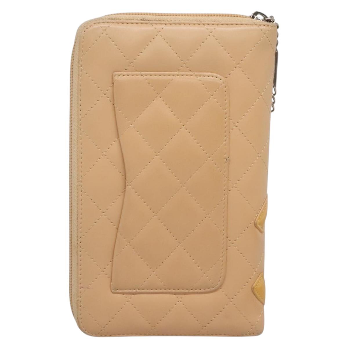 CHANEL Cambon Line Matelasse Long Wallet Calf Skin Orange Silver CC Auth 142366