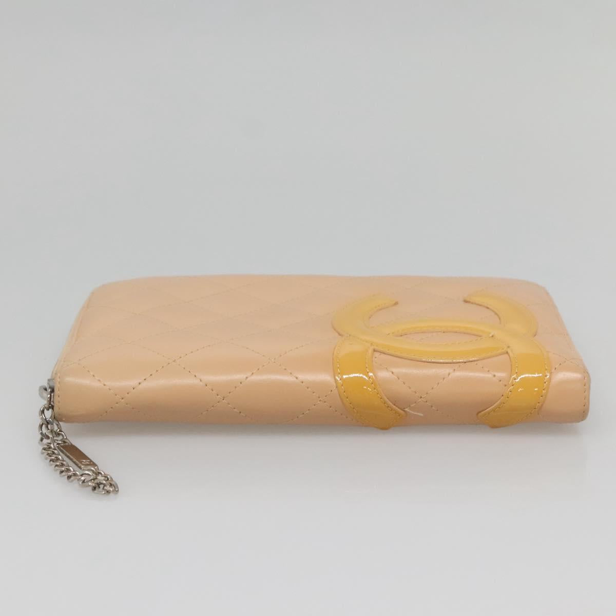 CHANEL Cambon Line Matelasse Long Wallet Calf Skin Orange Silver CC Auth 142366