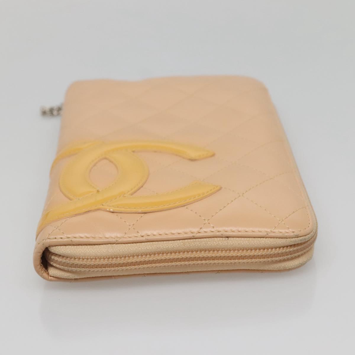 CHANEL Cambon Line Matelasse Long Wallet Calf Skin Orange Silver CC Auth 142366