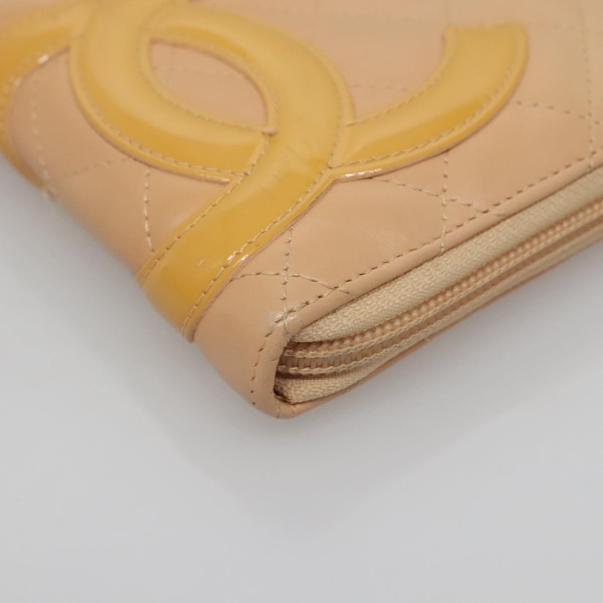 CHANEL Cambon Line Matelasse Long Wallet Calf Skin Orange Silver CC Auth 142366