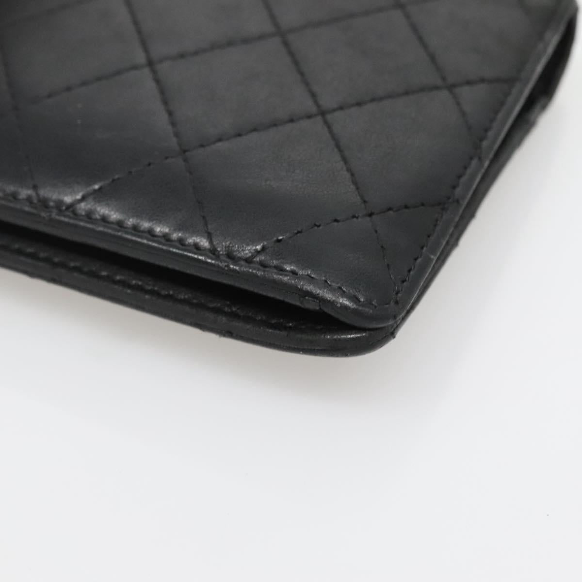 CHANEL Matelasse Long Wallet Lamb Skin Black Gold CC Auth 142368