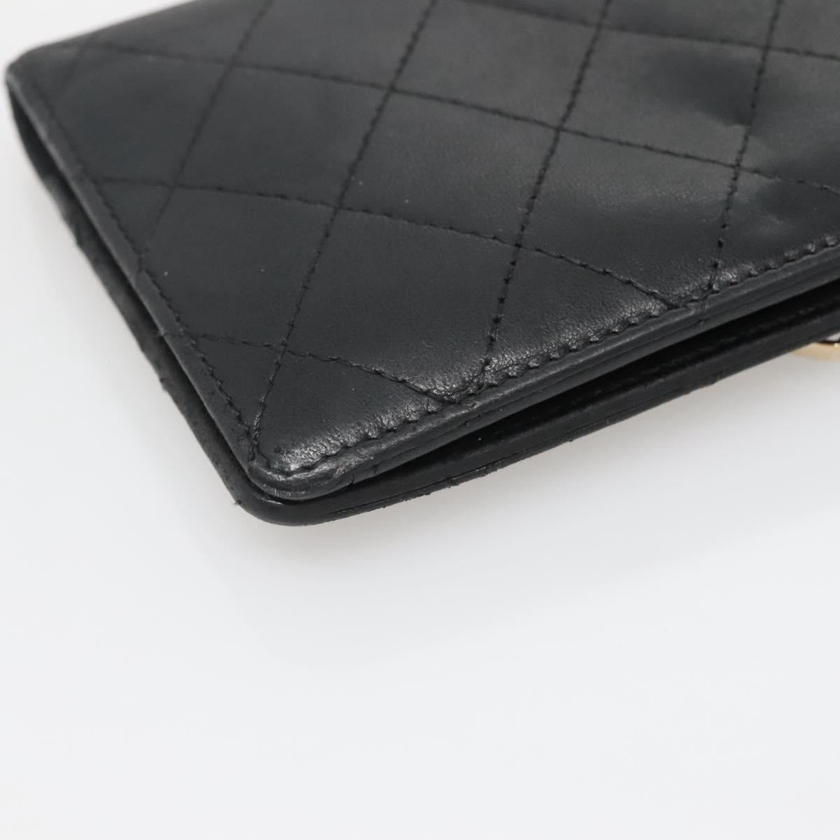 CHANEL Matelasse Long Wallet Lamb Skin Black Gold CC Auth 142368