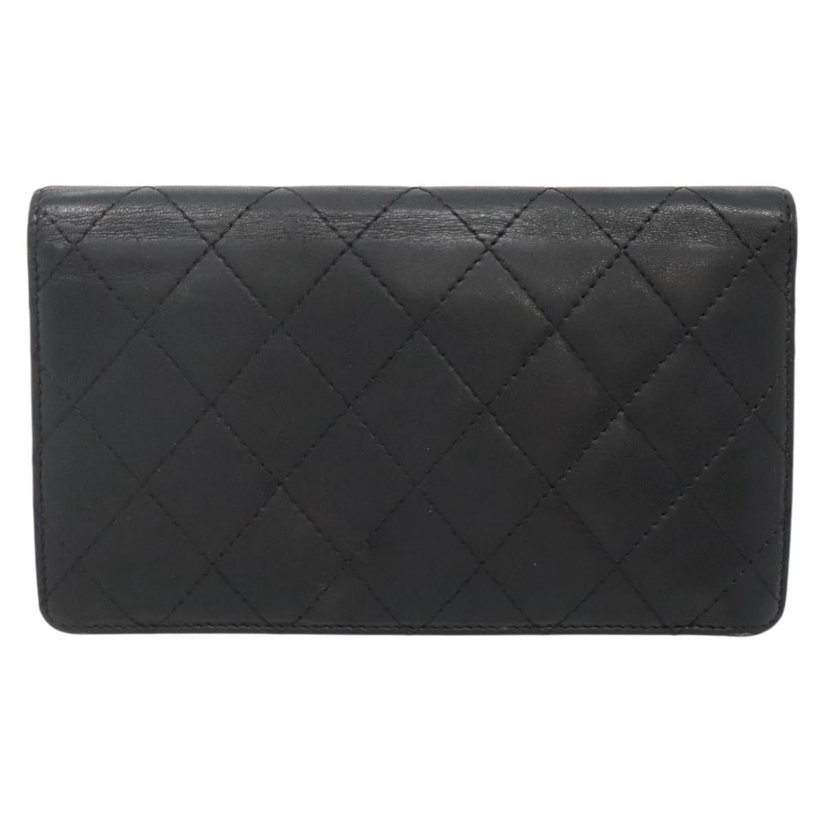 CHANEL Matelasse Long Wallet Lamb Skin Black Gold CC Auth 142368
