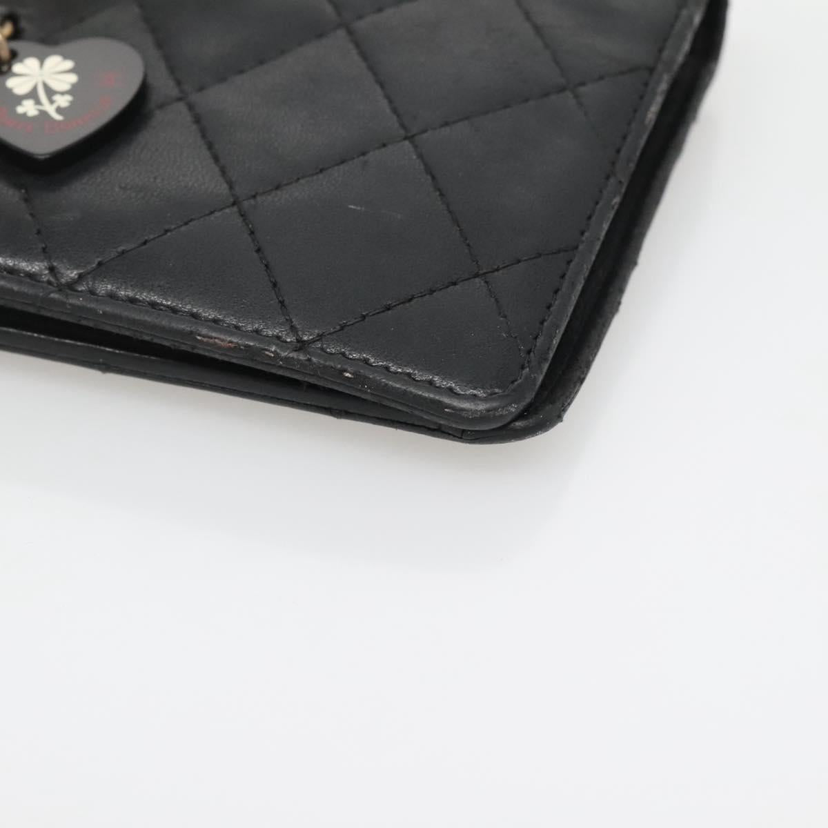 CHANEL Matelasse Long Wallet Lamb Skin Black Gold CC Auth 142368