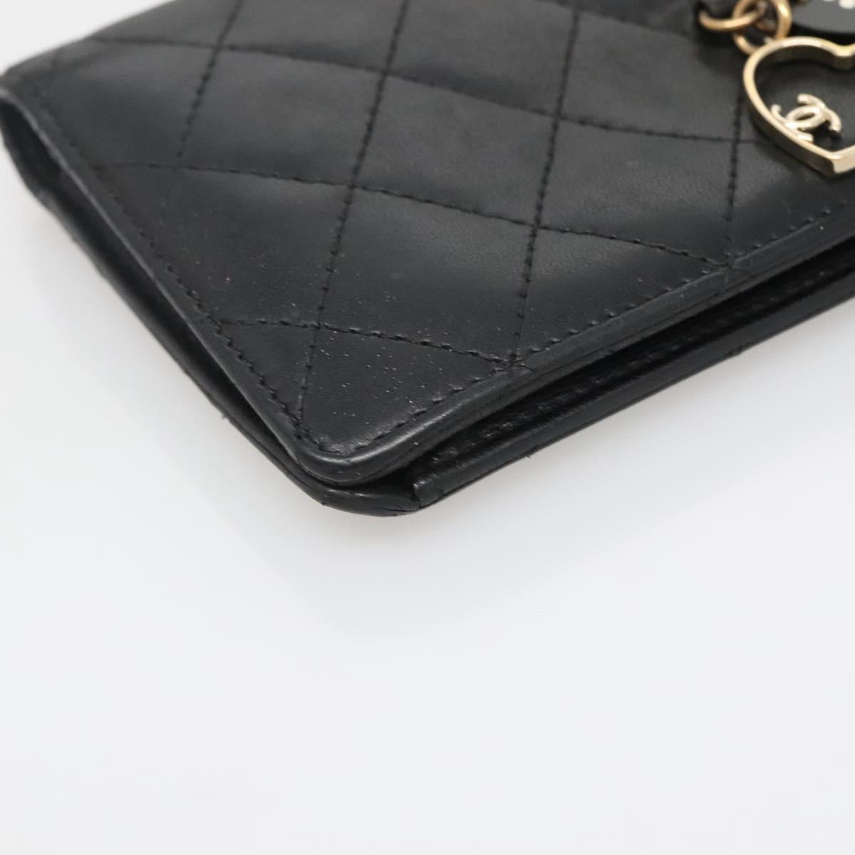 CHANEL Matelasse Long Wallet Lamb Skin Black Gold CC Auth 142368
