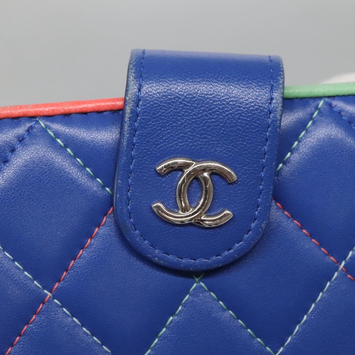 CHANEL Compact Wallet Lamb Skin Blue CC Auth 142369