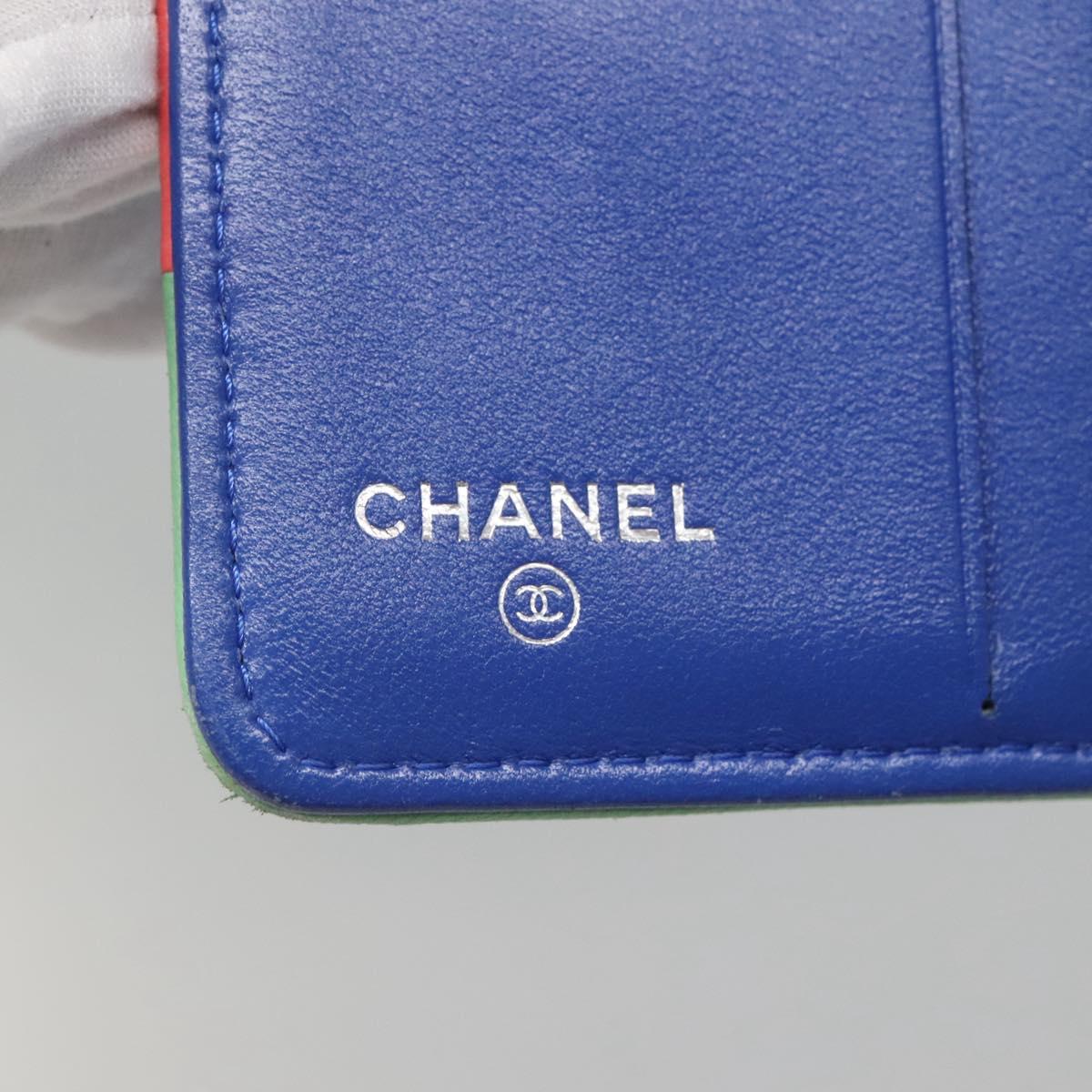 CHANEL Compact Wallet Lamb Skin Blue CC Auth 142369