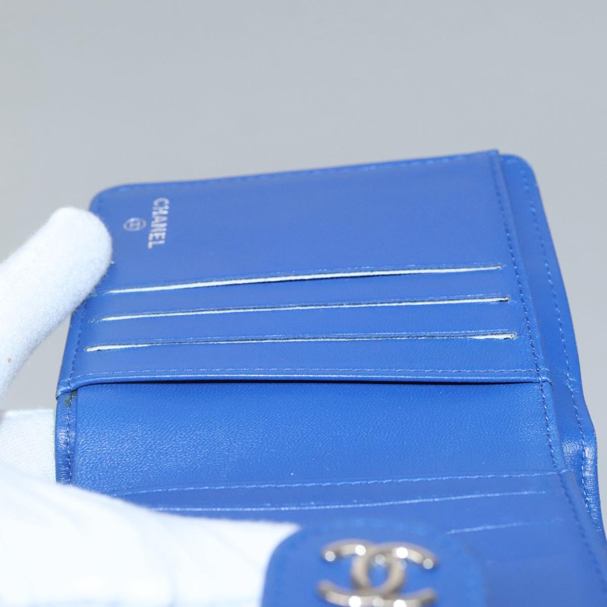 CHANEL Compact Wallet Lamb Skin Blue CC Auth 142369