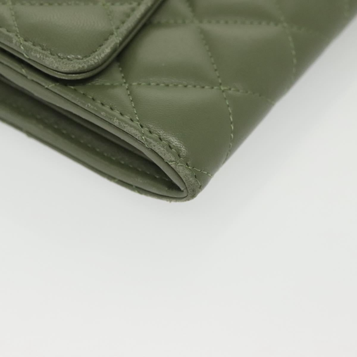 CHANEL Long Wallet Lamb Skin Green CC Auth 142370