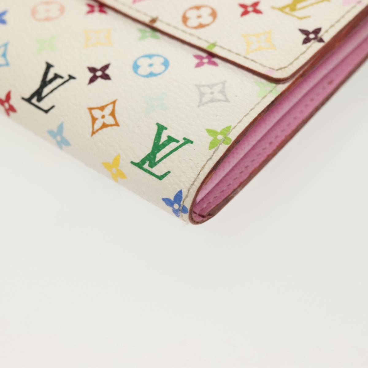 LOUIS VUITTON Multicolor Portefeuille Sarah Wallet White M93532 LV Auth 142372